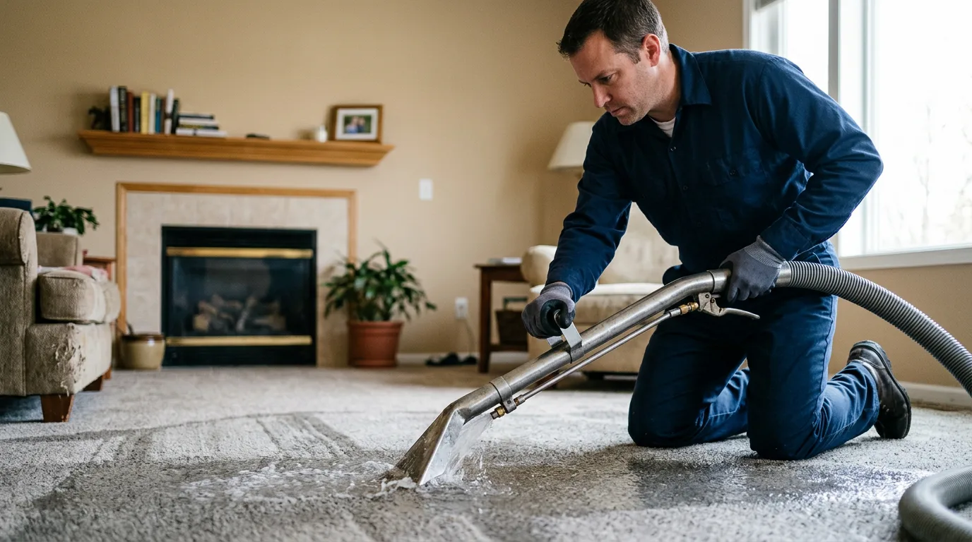 Water damage restoration technician working near Lewisville, MN